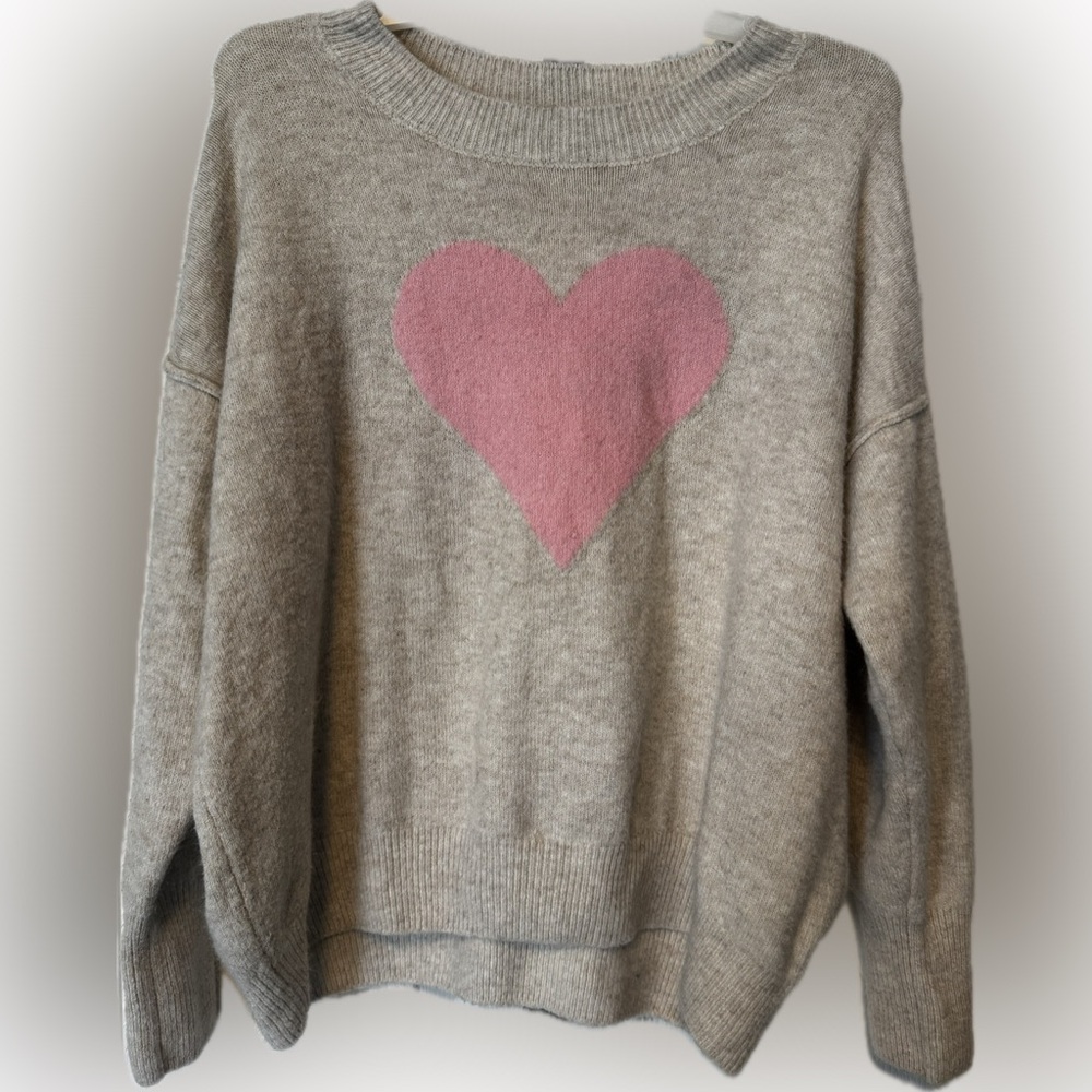 CeCe Beige Sweater with Pink Heart